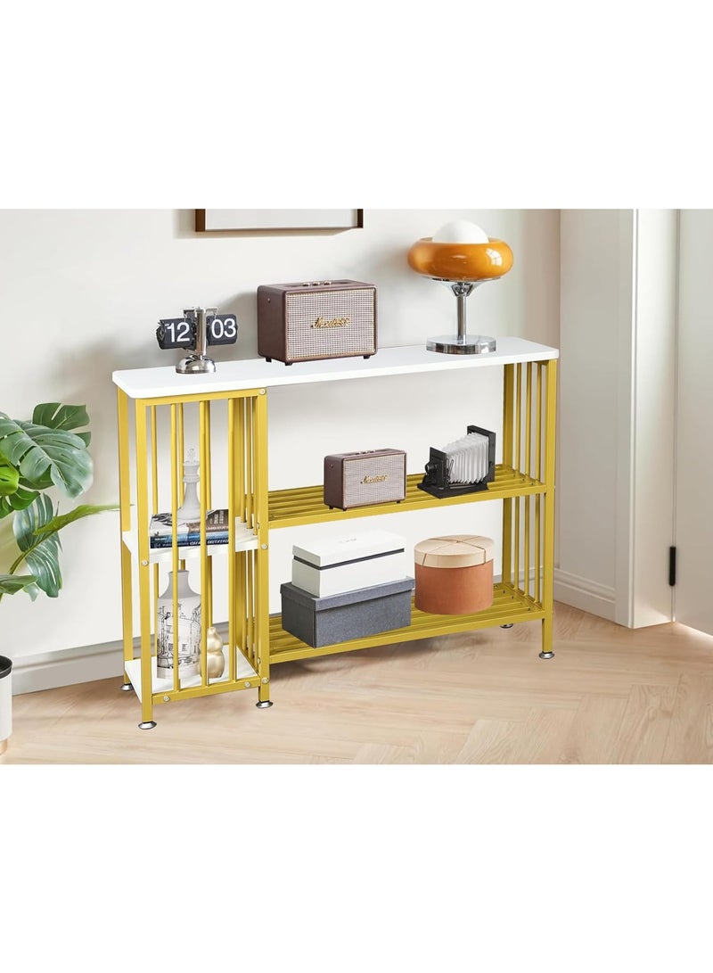 DubaiGallery Elegant Gold Metal Console Table with White Marble-Style Top, Multi-Layer Storage Shelves, Stylish Entryway Sofa Table for Living Room, Bedroom, Office, and Decorative Display Use - Image 5